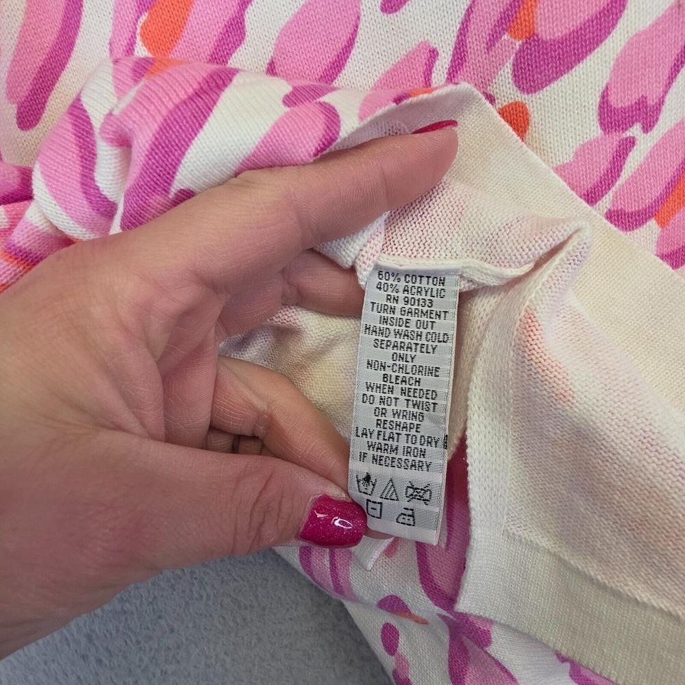 Bob Mackie Cardigan Womens L White Pink Wearable Art Print Side Slit Sweater - Picture 12 of 14